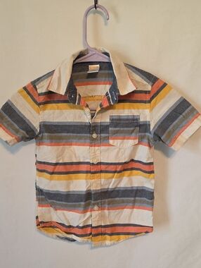 Gymboree Short-Sleeve Button-Down Shirt in White, Blue, Yellow, Coral
